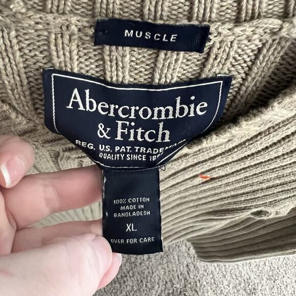 Abercrombie And Fitch Sweater Mens XL Tan Ribbed Knit Muscle Pullover Preppy Y2K - Picture 10 of 12